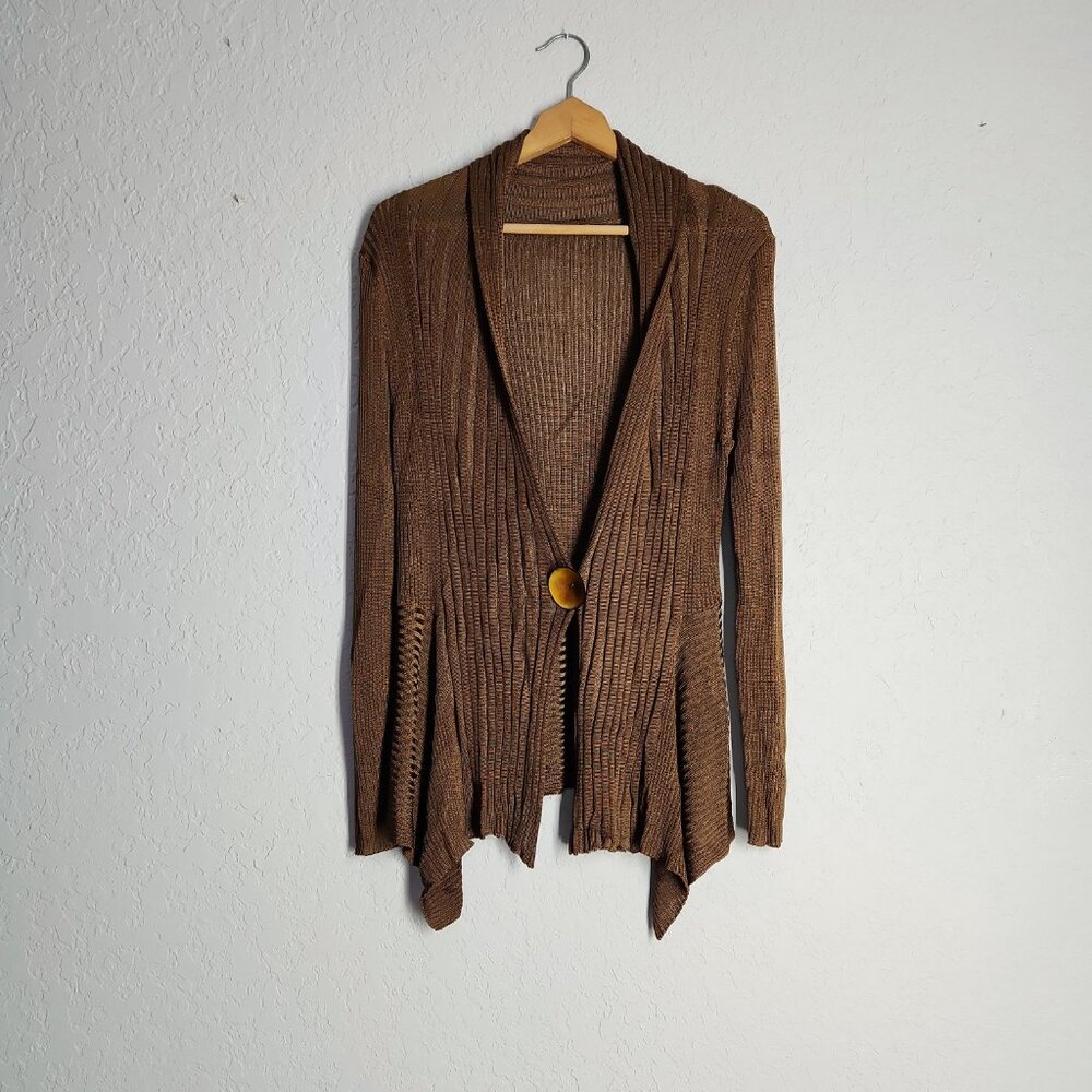 Jamie Sadock brown cardigan layer top stretch ribbed knit golf active M / L
